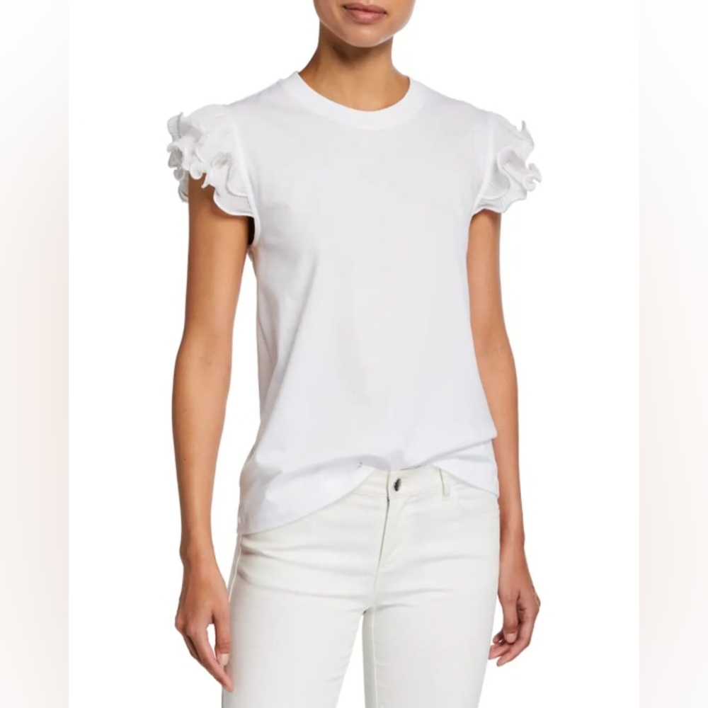 NWOT See by Chloe Organza Ruffle-Sleeve Cotton T-Shirt Women's Size M
